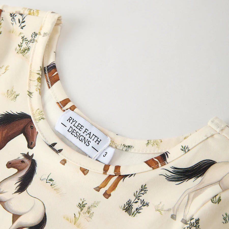 Western Horse Print Long Sleeve Dress