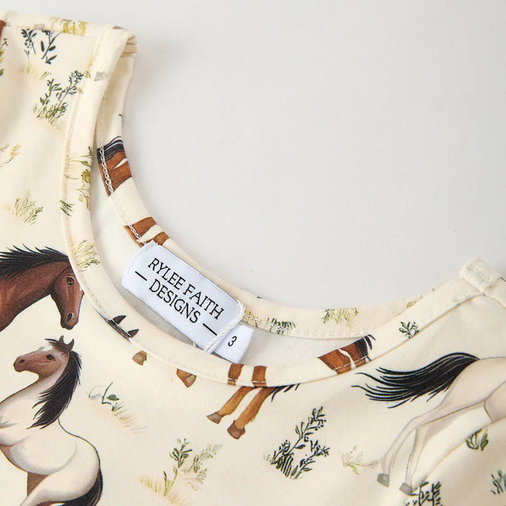 Western Horse Print Long Sleeve Dress