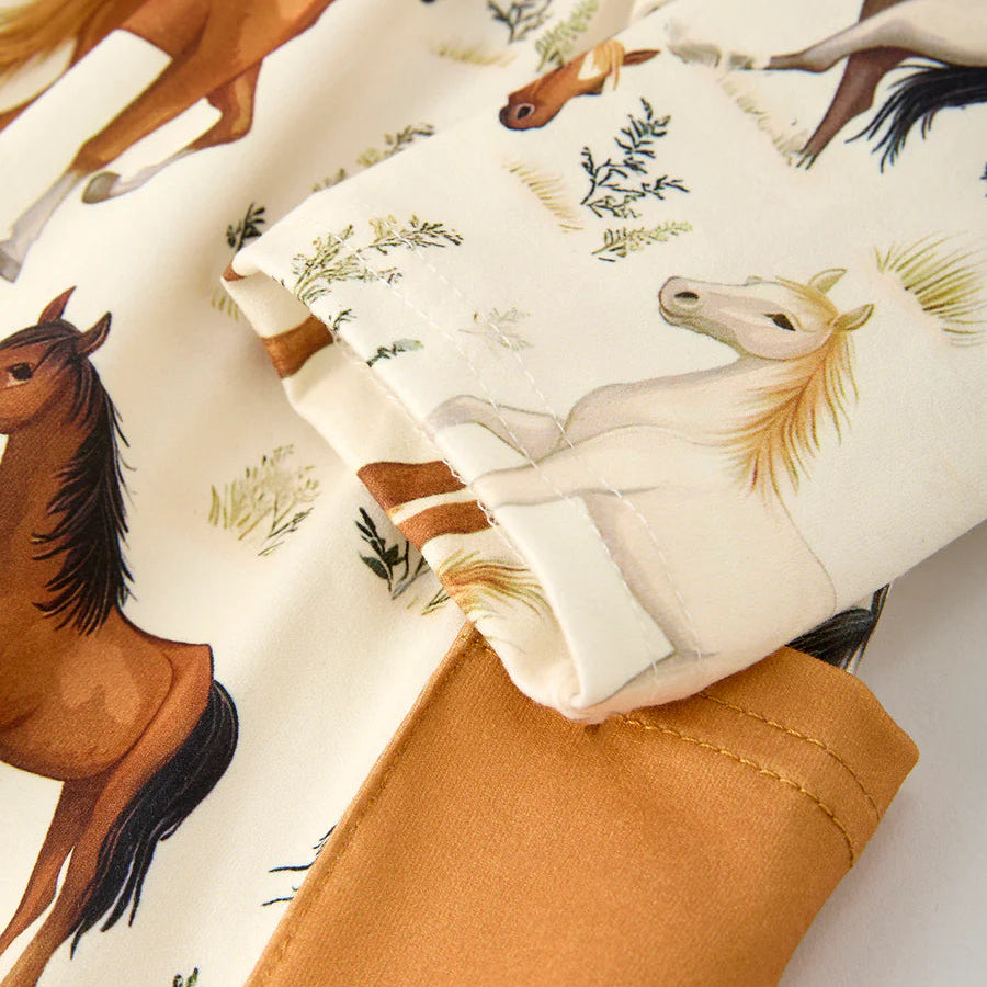 Western Horse Print Long Sleeve Dress