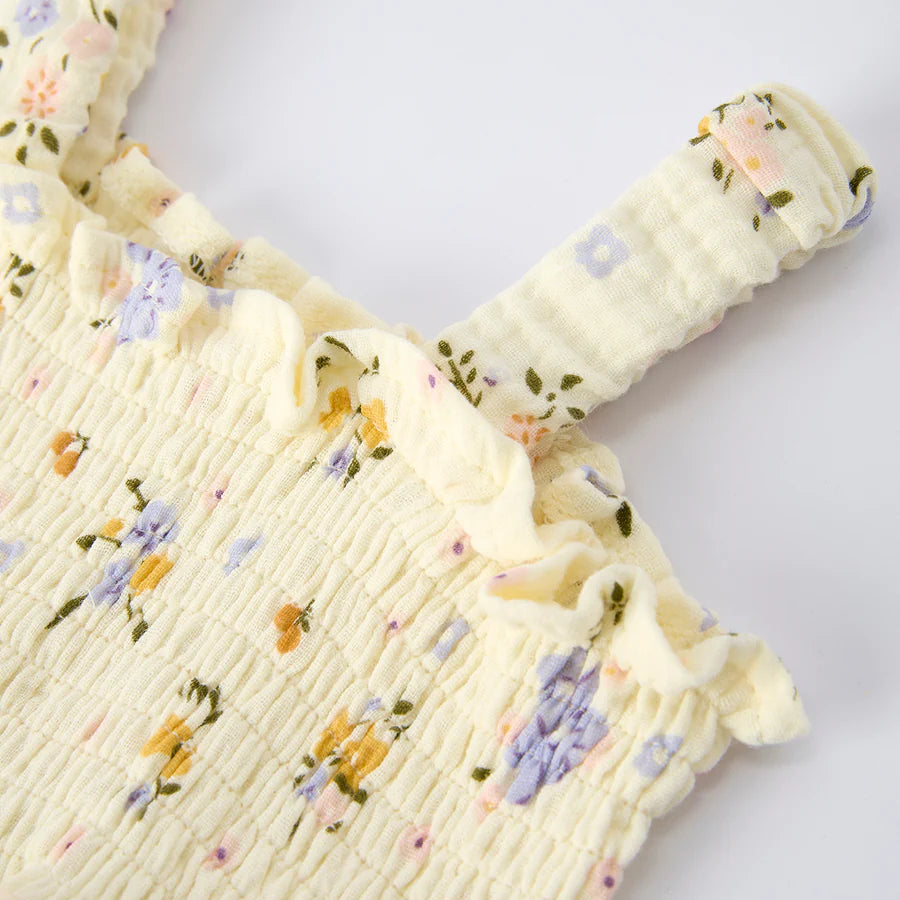 Muslin Floral Smocked Baby Romper & Hat