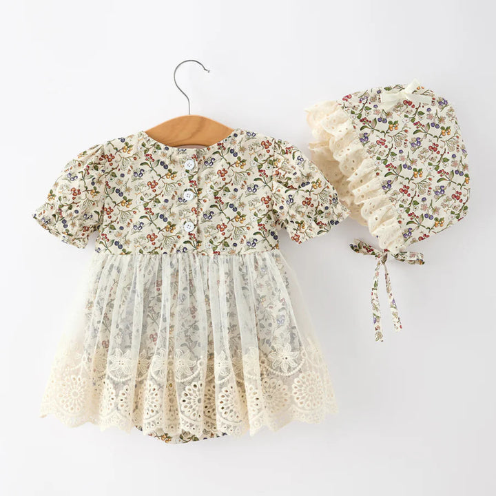 Floral Lace Baby Romper & Hat