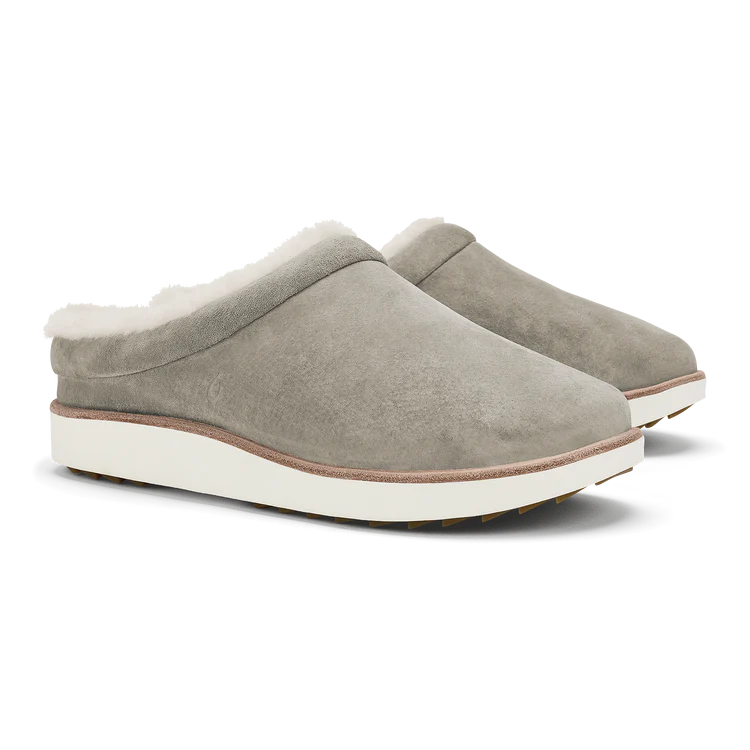 Olukai Mani Taupe Grey Women’s Leather Mule Slippers