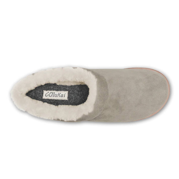 Olukai Mani Taupe Grey Women’s Leather Mule Slippers