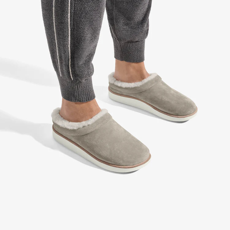 Olukai Mani Taupe Grey Women’s Leather Mule Slippers