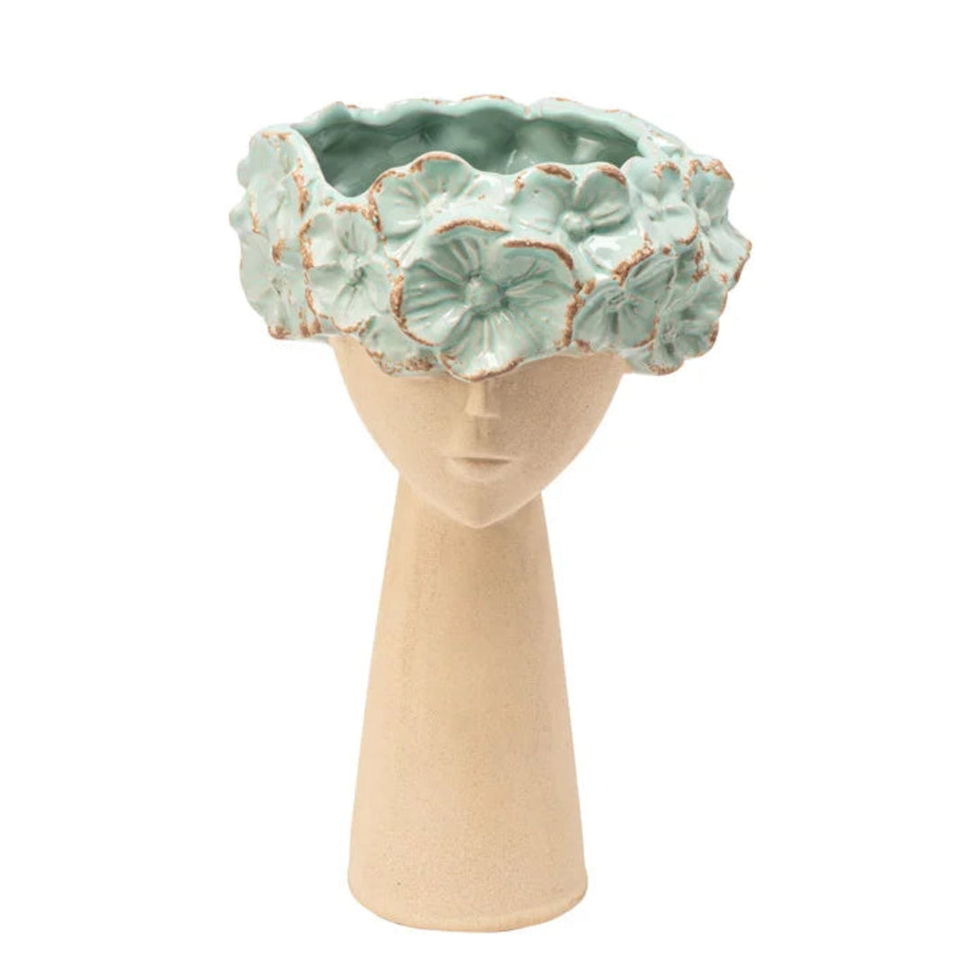 Mint Botanical Crown Head Vase