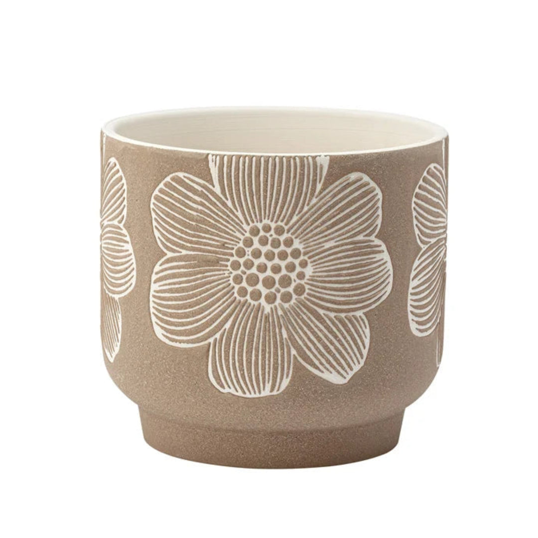 Brown Etched Flower Planter