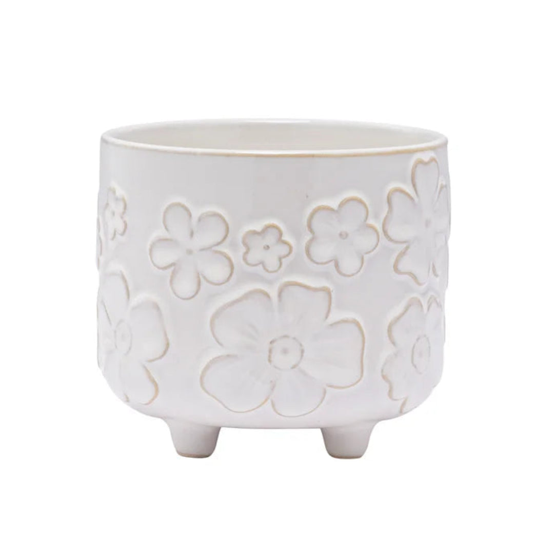 White Flower Footed Planter