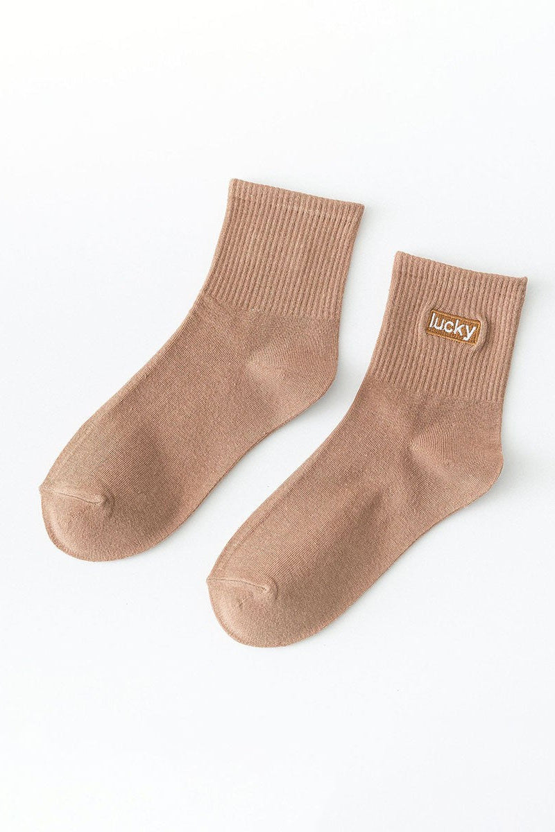 Lucky Embroidered Crew Socks