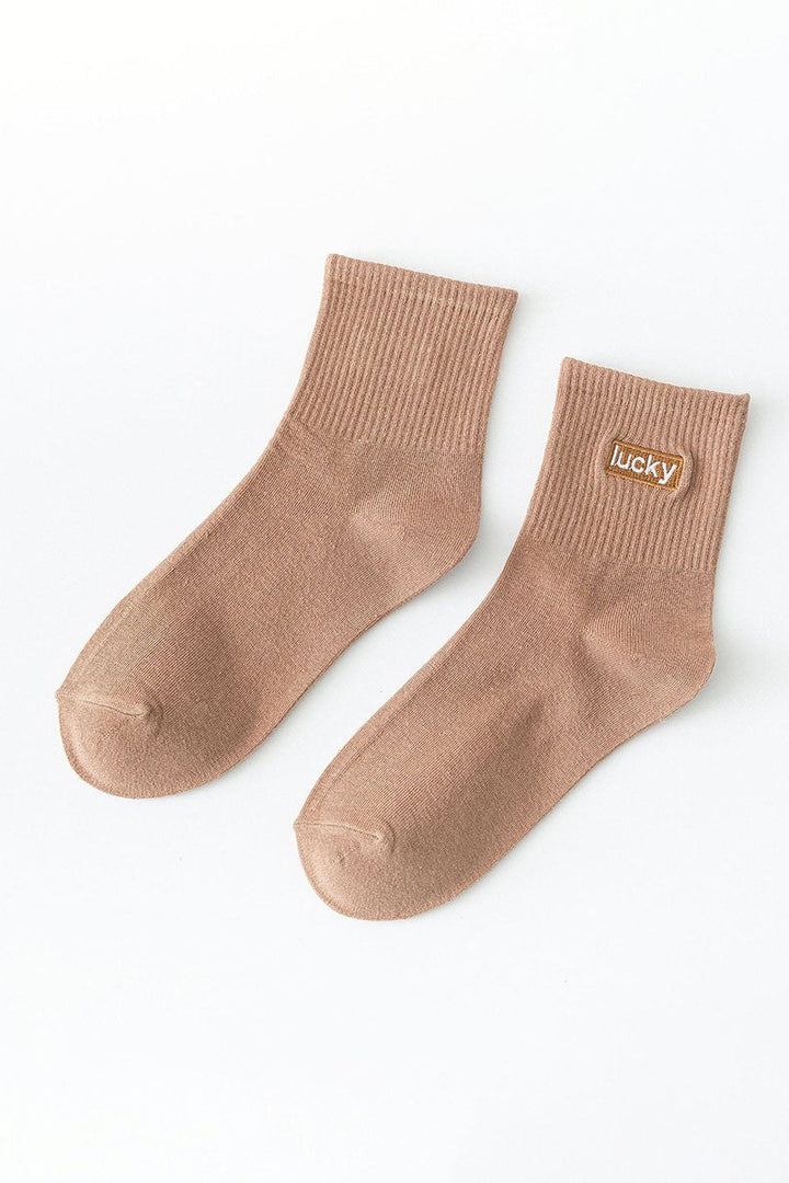 Lucky Embroidered Crew Socks