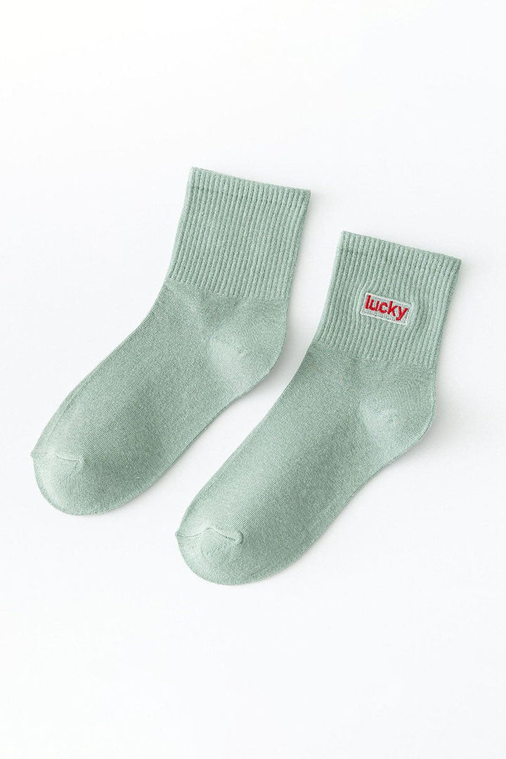 Lucky Embroidered Crew Socks