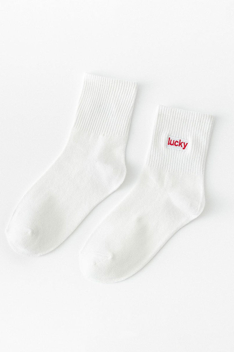 Lucky Embroidered Crew Socks