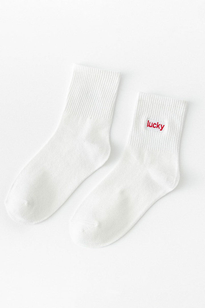 Lucky Embroidered Crew Socks
