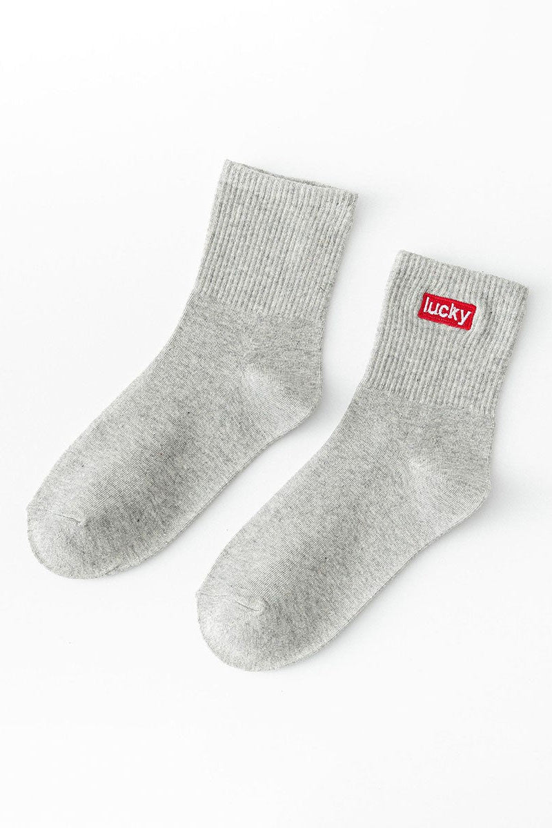 Lucky Embroidered Crew Socks