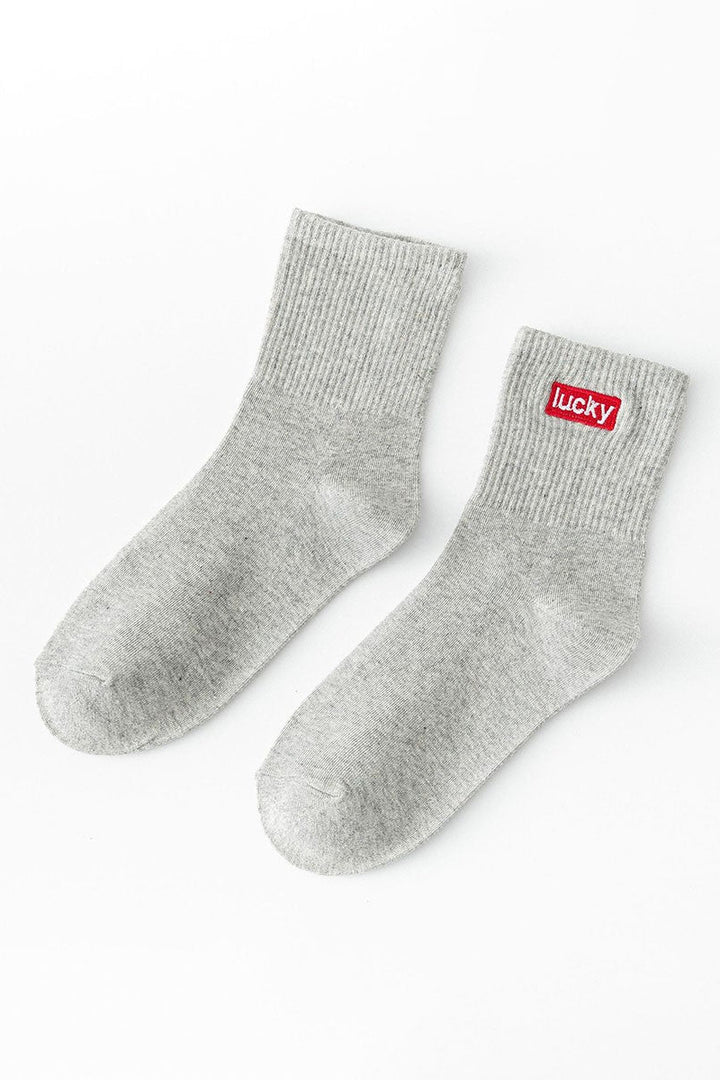 Lucky Embroidered Crew Socks