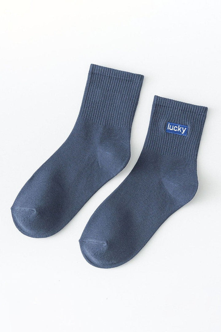 Lucky Embroidered Crew Socks