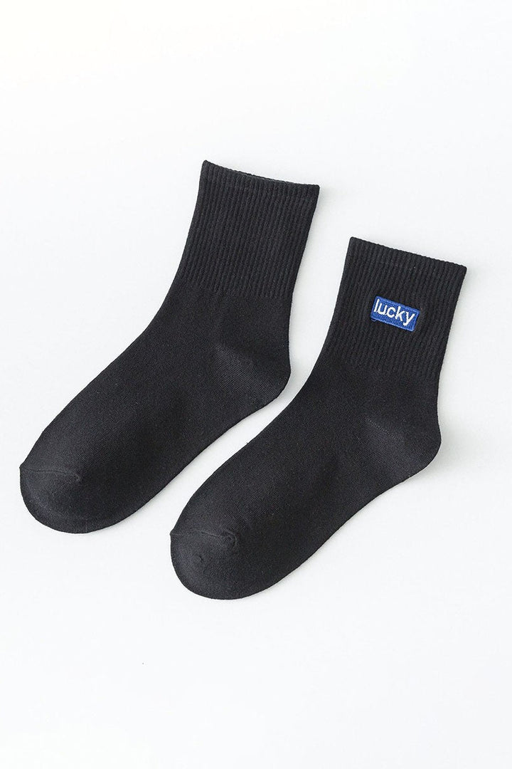 Lucky Embroidered Crew Socks