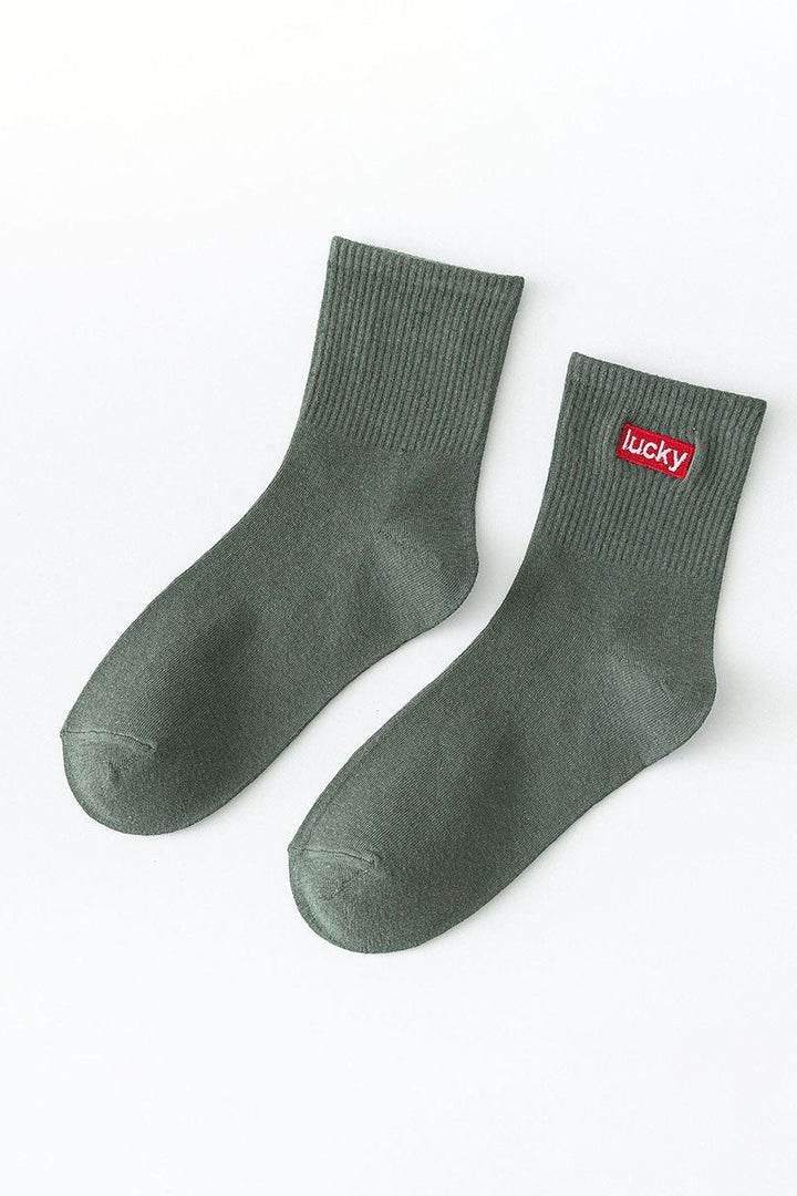 Lucky Embroidered Crew Socks