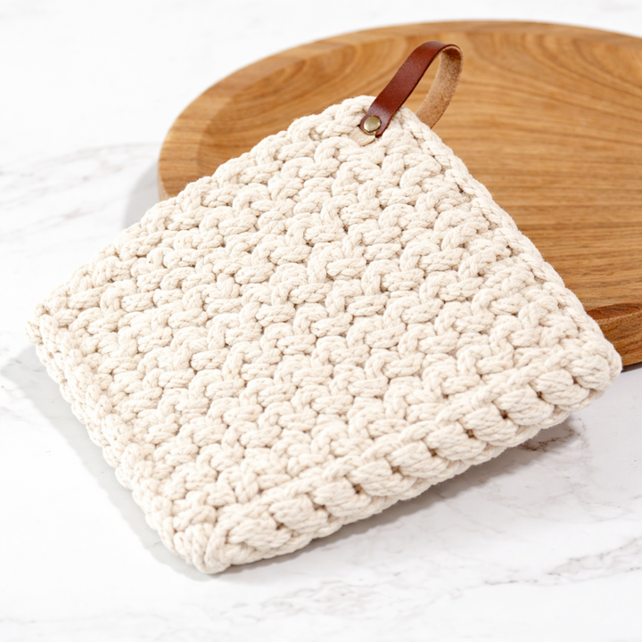 Leather Strap Knit Potholder
