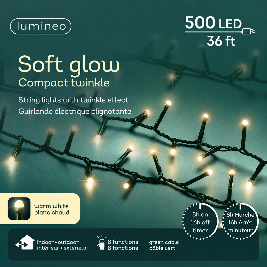 Lumineo Compact - Soft Glow Twinkle Lights on Green Wire