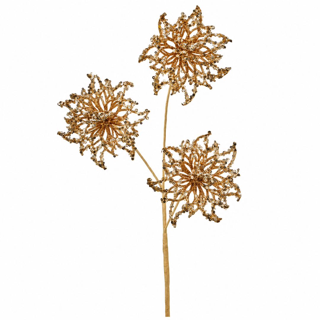 Sequin Glitter Poinsettia Spray