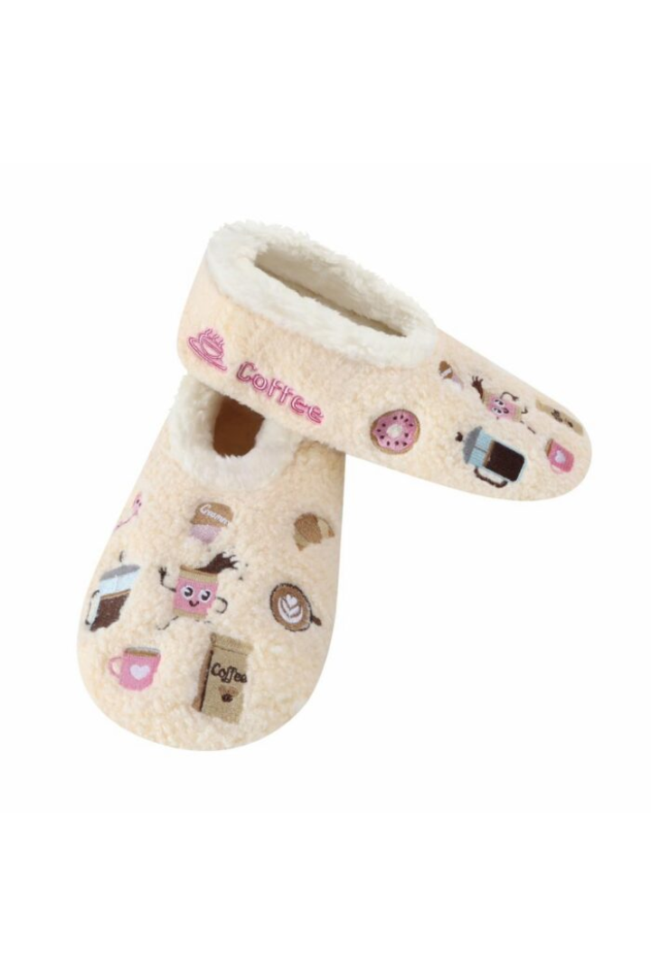 Snoozies Mini Embroidered Coffee Slippers