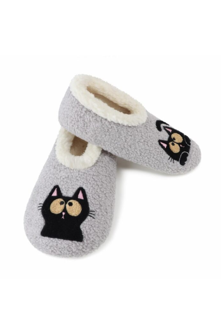 Snoozies Large Embroidered Funny Cat Slippers