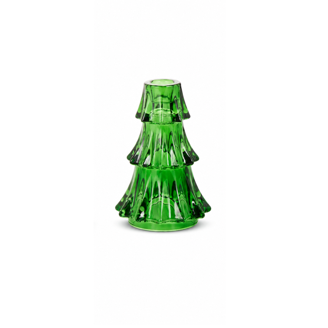 Green Glass Tree Taper Candle Holder