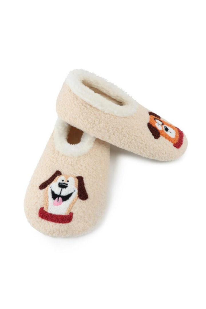 Snoozies Large Embroidered Happy / Sad Dogs Slippers