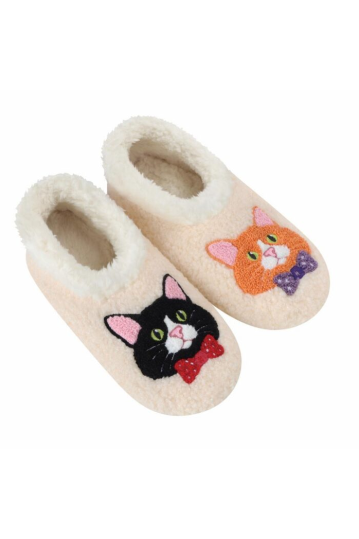 Snoozies Large Embroidered Bow Tie Cats Slippers