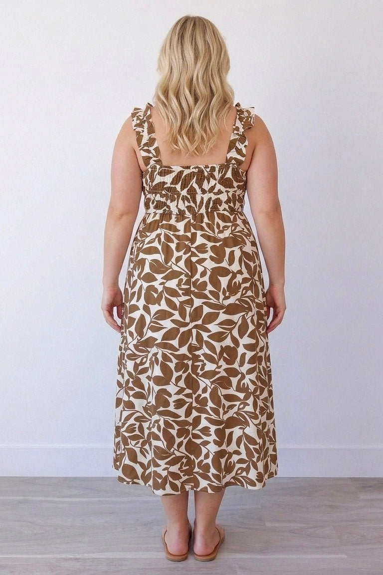 Leaf Print Midi Dress