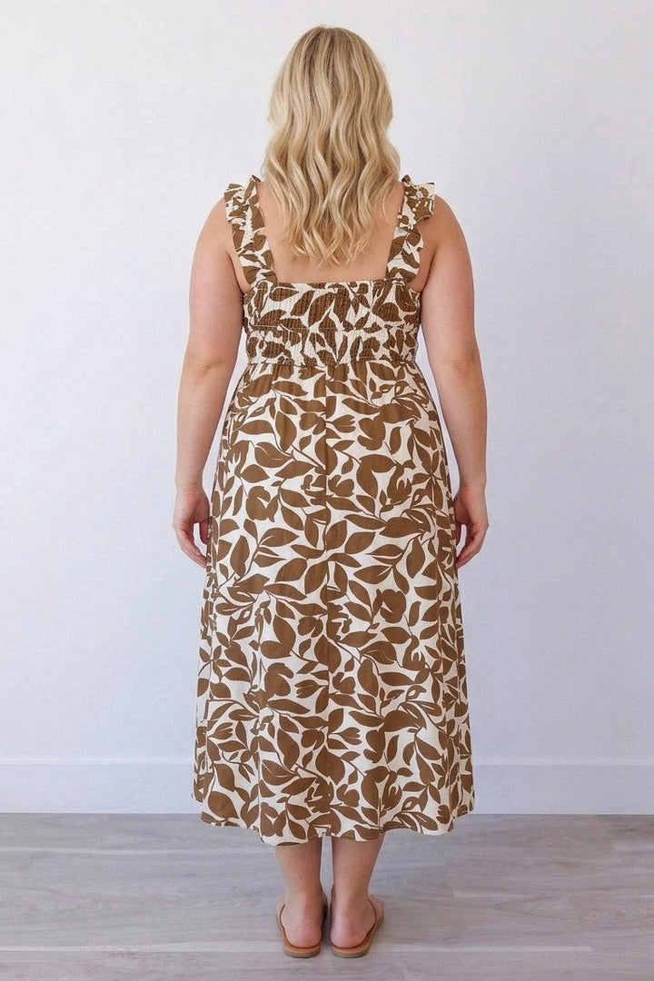 Leaf Print Midi Dress