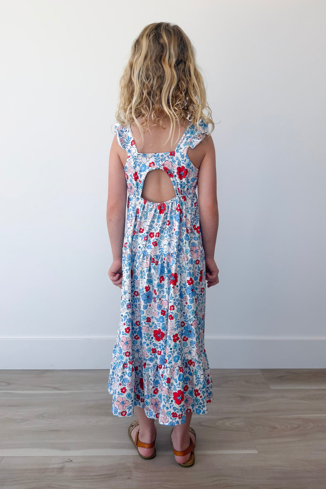 Patriotic Petals Girl's Ruffle Maxi Dress