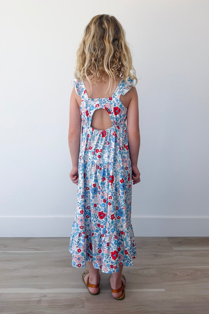 Patriotic Petals Girl's Ruffle Maxi Dress