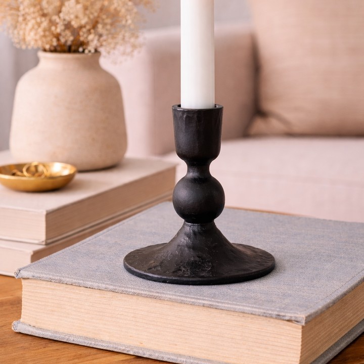 Antique Black Ball Candle Holder