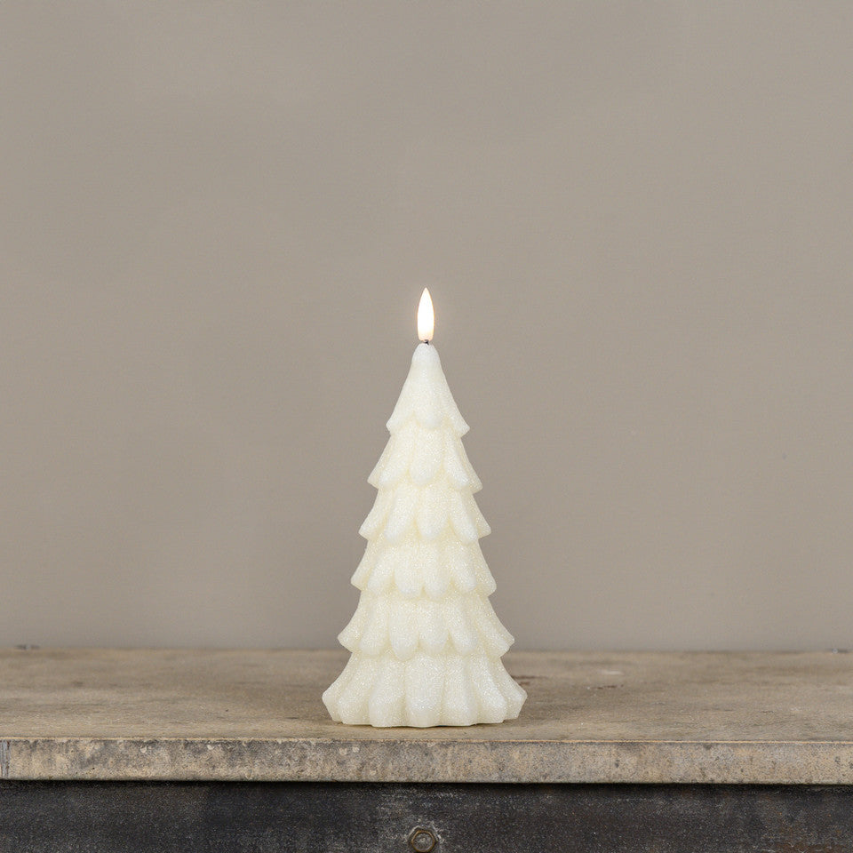 Cream Shimmering Alabaster Pine Tree Candle