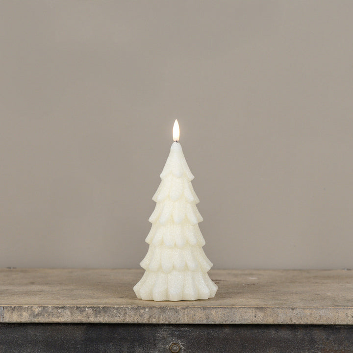 Cream Shimmering Alabaster Pine Tree Candle