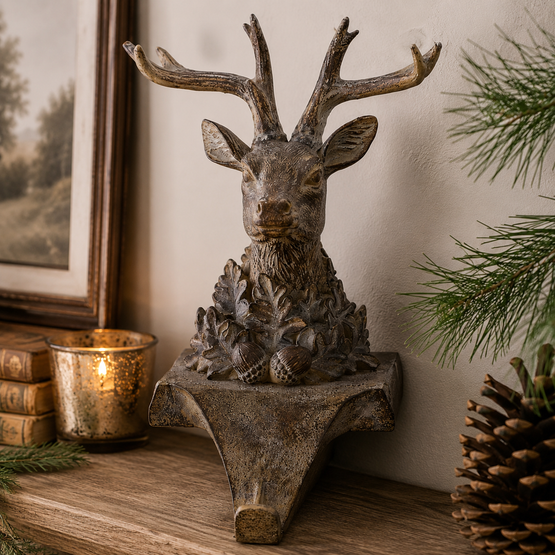 Faux Woodgrain Deer Bust Stocking Holder