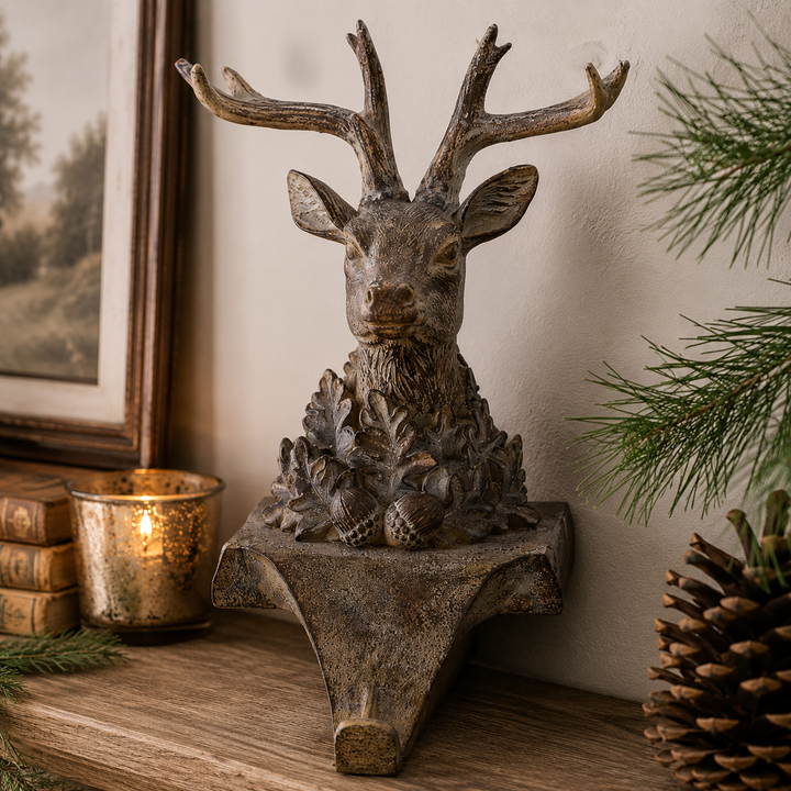 Faux Woodgrain Deer Bust Stocking Holder