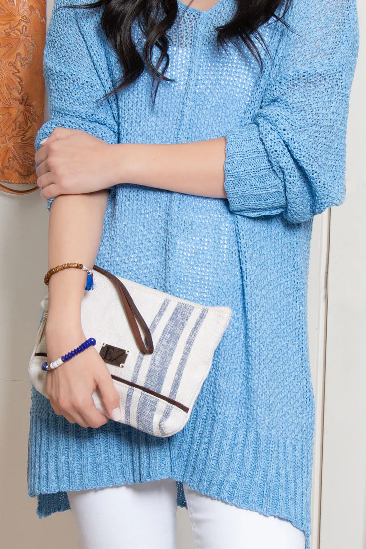 Zyla Jute Leather Handle Clutch