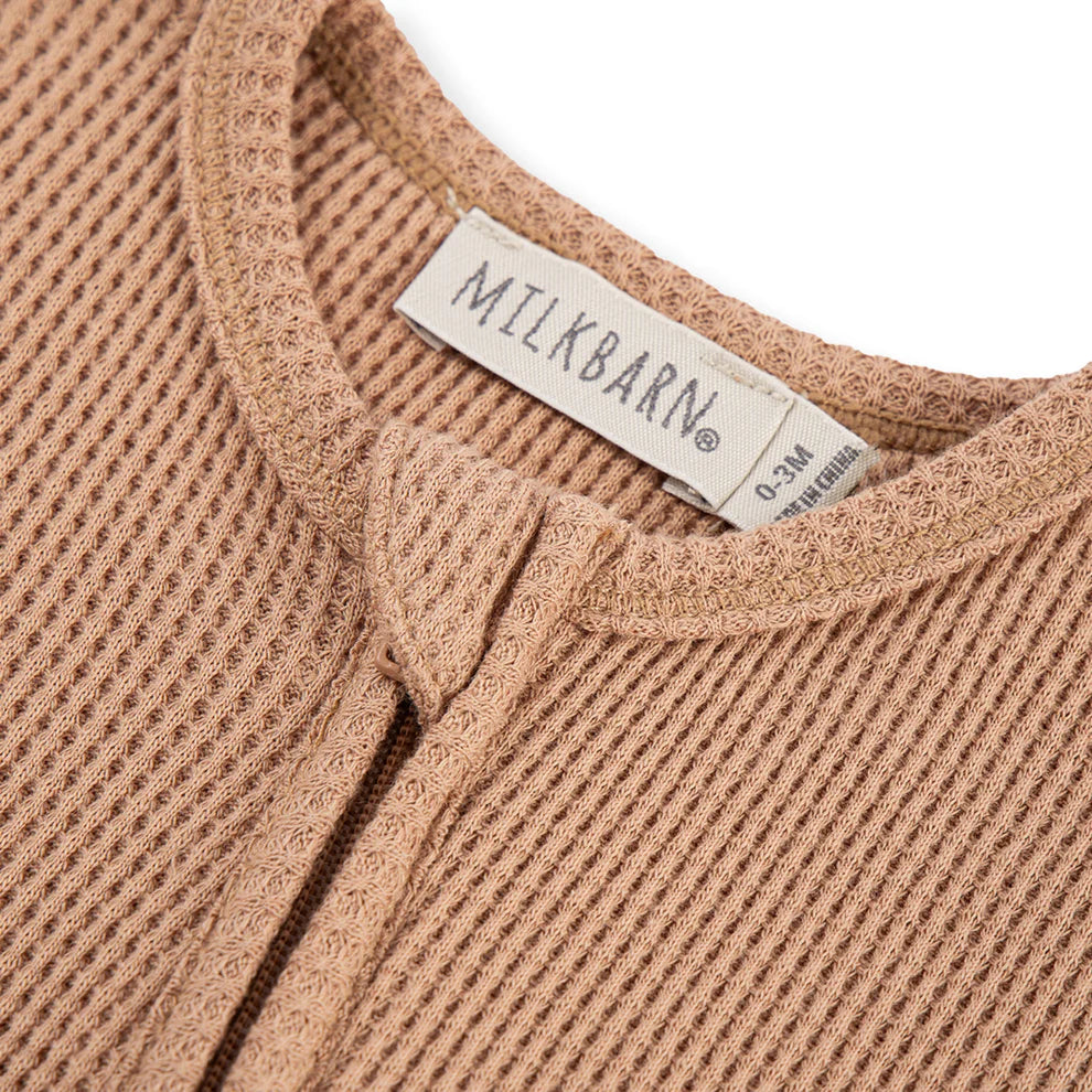 Milkbarn Tawny Rose Waffle Zip Footed Romper