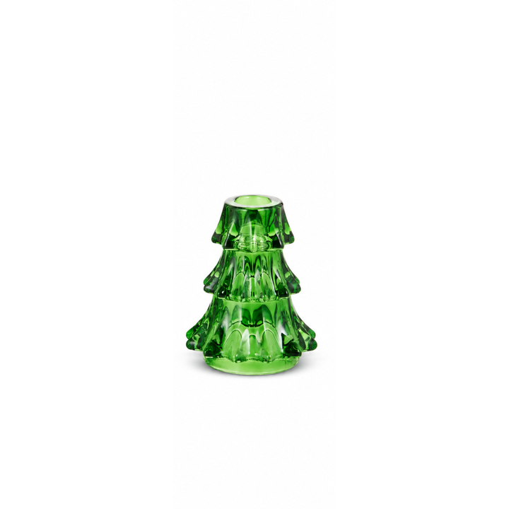 Green Glass Tree Taper Candle Holder
