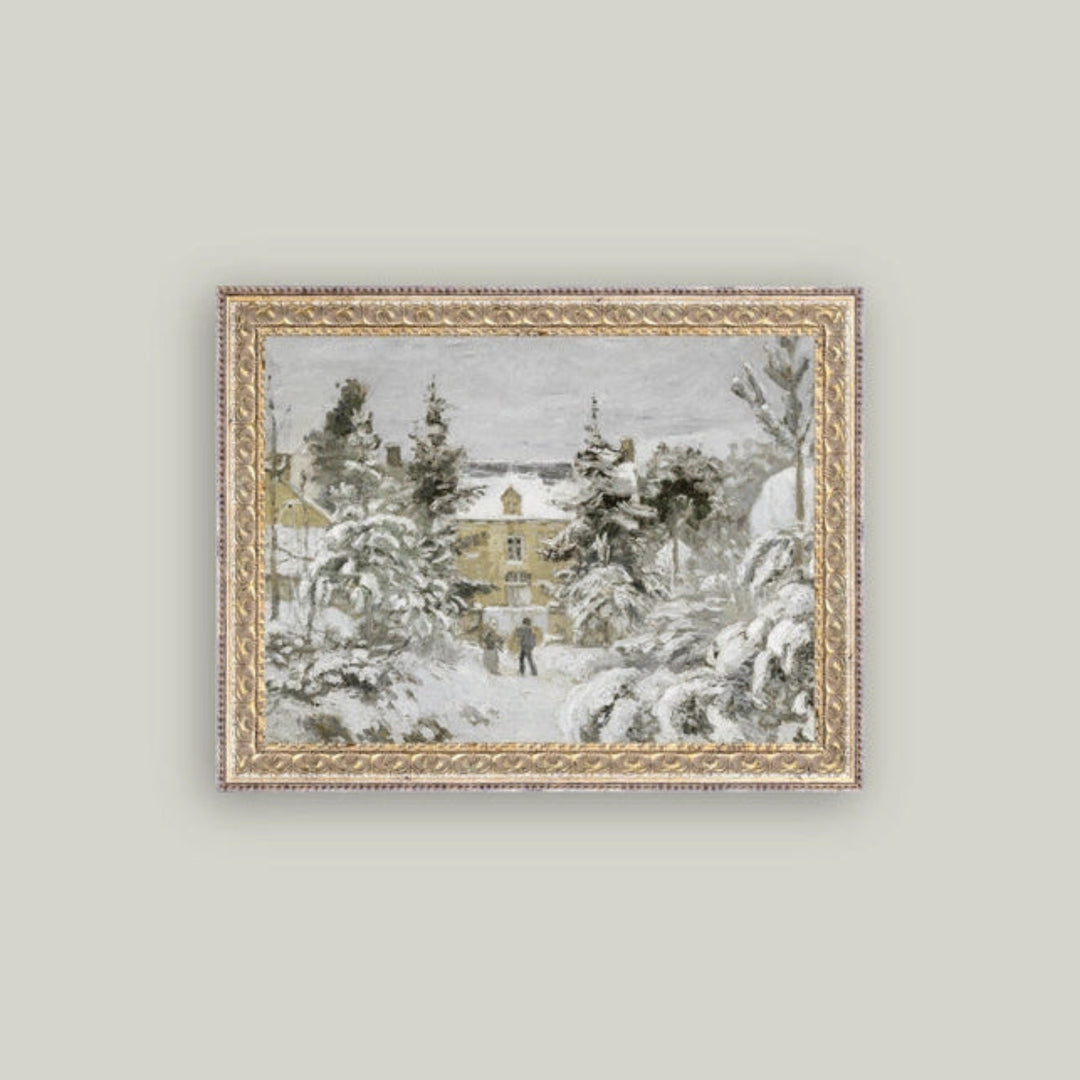 Snowy Stroll Framed Antique Art