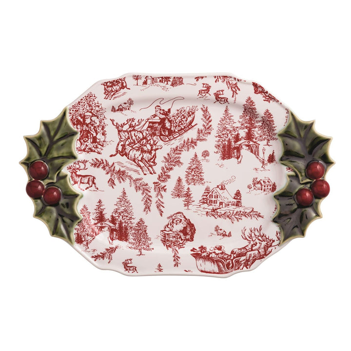 A Vintage Christmas Toile Holly Serving Platter