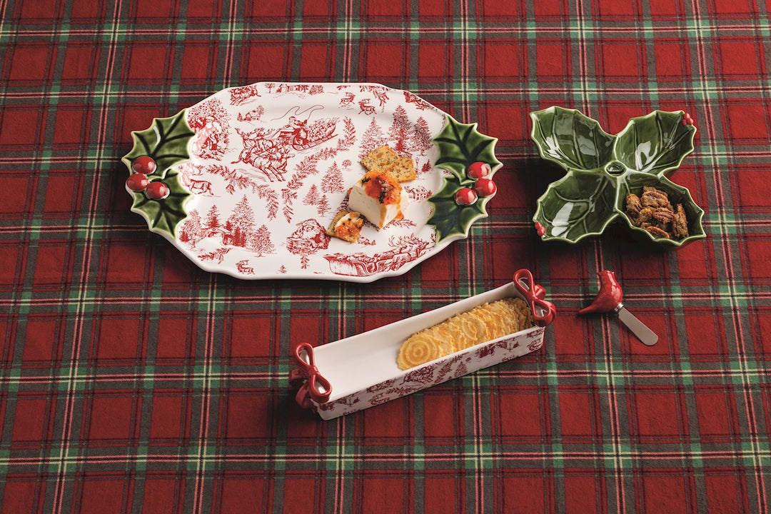 A Vintage Christmas Toile Holly Serving Platter