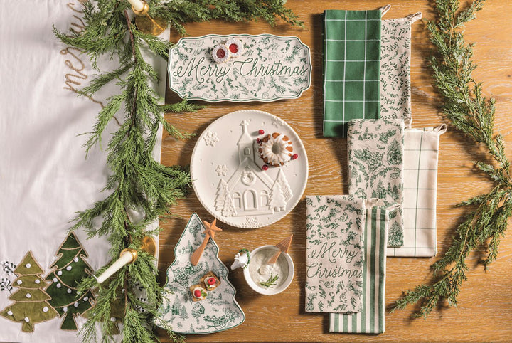 Merry Christmas Green Toile Tray