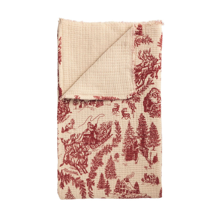 A Vintage Christmas Toile Muslin Blanket