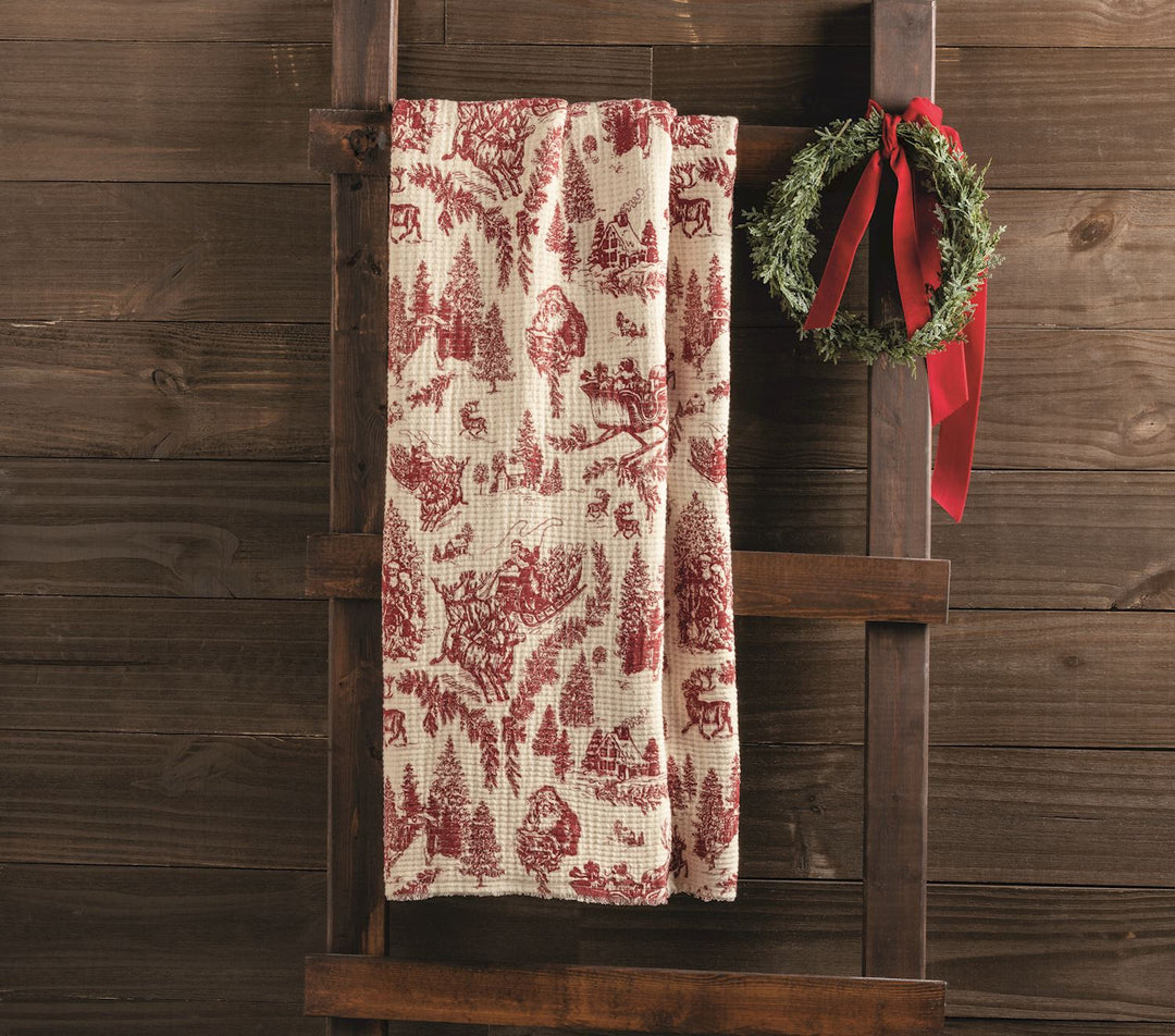 A Vintage Christmas Toile Muslin Blanket