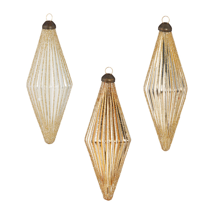 Glittered Diamond Ribbed Ornament
