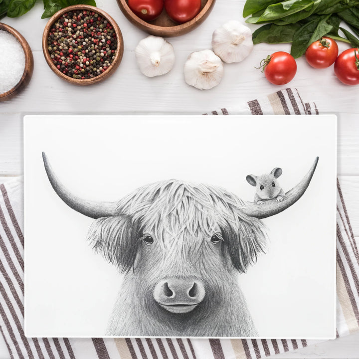 Highland Cow Glass Cutting Board
