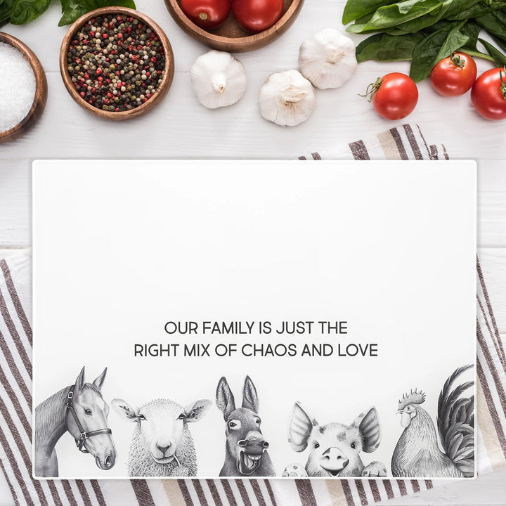 Chaos And Love Glass Cutting Board